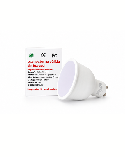 Halógeno GU10 Dual Spectrum Light — Luz nocturna cálida sin luz azul