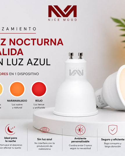 Halógeno GU10 Dual Spectrum Light — Luz nocturna cálida sin luz azul