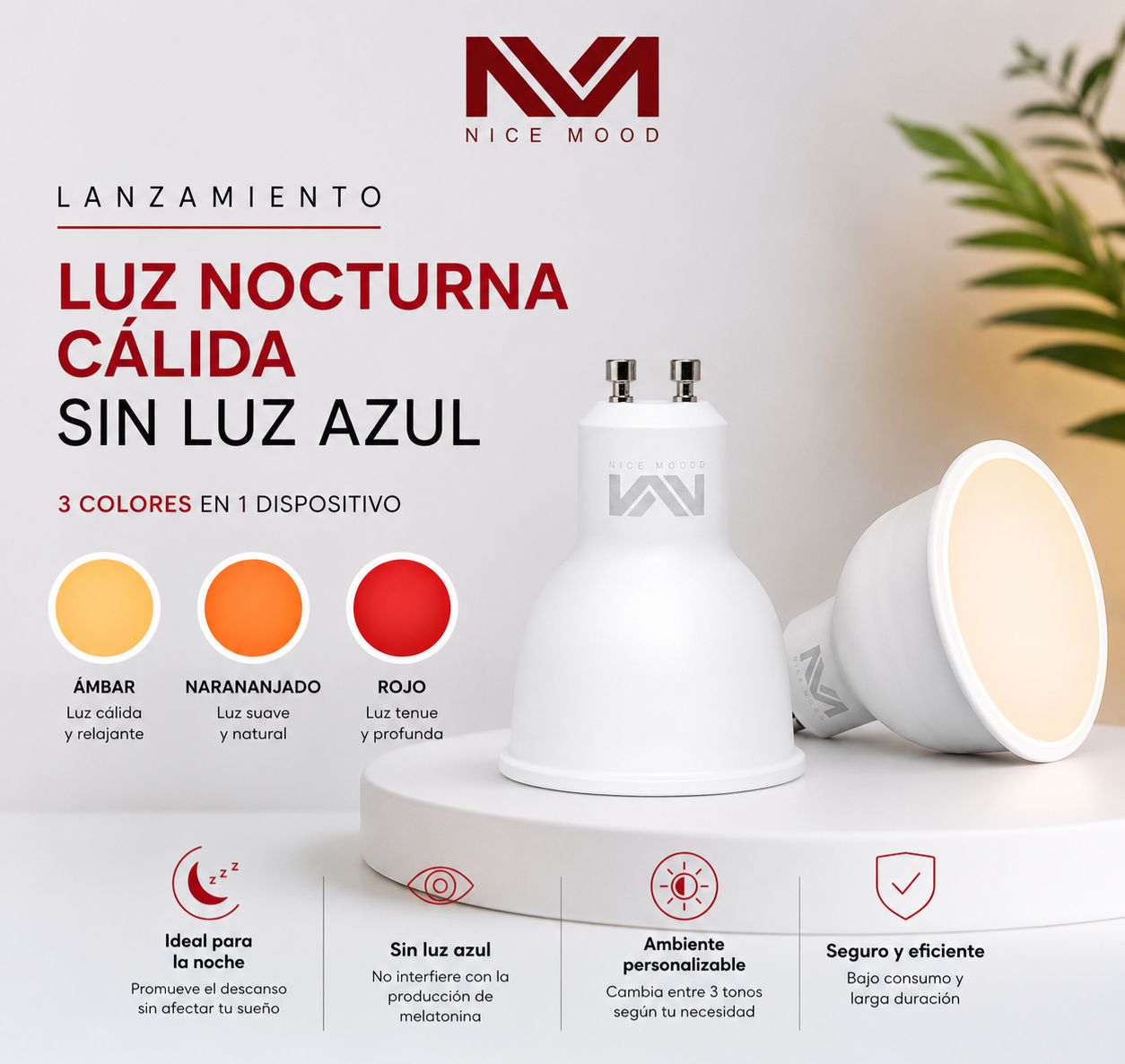 GU10 Dual Spectrum Light — Luz nocturna cálida sin luz azul