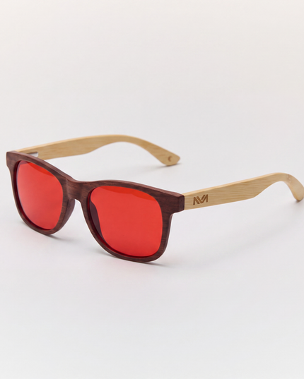 Harvest Wood Red Lens Glasses